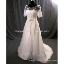 Por encargo blanco mangas cortas de encaje vestido de novia de la vendimia princesa nupcial vestido